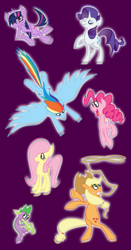 Size: 1100x2100 | Tagged: safe, artist:kymsnowman, derpibooru import, applejack, fluttershy, pinkie pie, rainbow dash, rarity, spike, twilight sparkle, dragon, earth pony, pegasus, pony, unicorn, mane six