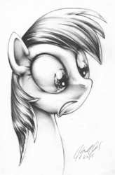 Size: 1986x3024 | Tagged: safe, artist:carlotta-guidicelli, rainbow dash, pegasus, pony, bust, frown, grayscale, gritted teeth, monochrome, pencil drawing, portrait, solo, traditional art, wide eyes