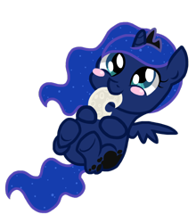 Size: 1024x1165 | Tagged: safe, artist:ifadeu337, princess luna, alicorn, pony, blushing, cute, filly, lunabetes, moon, on back, plushie, simple background, solo, spread wings, transparent background, woona