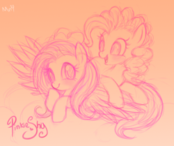 Size: 400x334 | Tagged: safe, artist:mn27, fluttershy, pinkie pie, earth pony, pegasus, pony, female, flutterpie, lesbian, shipping