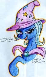 Size: 1107x1818 | Tagged: safe, artist:digitaldomain123, derpibooru import, trixie, pony, unicorn, female, mare, solo, traditional art