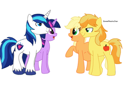 Size: 1422x972 | Tagged: safe, artist:eeveepikachuchan, applejack, braeburn, shining armor, twilight sparkle, earth pony, pony, unicorn, braejack, female, incest, male, mama twilight, pregnant, shiningsparkle, shipping, straight