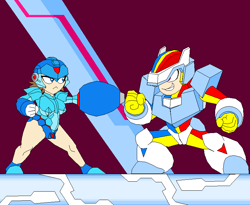 Size: 804x658 | Tagged: safe, artist:terry, rainbow blitz, rainbow dash, pegasus, pony, robot, crossover, megagirl, megaman, megamare, robot master, rule 63