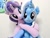 Size: 1024x768 | Tagged: safe, artist:nekokevin, derpibooru import, starlight glimmer, trixie, pony, unicorn, series:nekokevin's glimmy, best friends, cute, diatrixes, duo, female, glimmerbetes, hug, irl, looking at you, mare, photo, plushie, poster, sitting, smiling