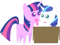 Size: 912x690 | Tagged: safe, shining armor, twilight sparkle, pony, unicorn, friendship is witchcraft, box, colt, female, filly, francis sparkle, incest, inverted mouth, licking, male, not creepy, not incest, pointy ponies, pony in a box, shiningsparkle, shipping, simple background, straight, tongue out, transparent background, vector