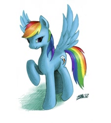 Size: 1024x1135 | Tagged: safe, artist:theendisneigh, rainbow dash, pegasus, pony, raised hoof, solo