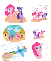 Size: 960x1141 | Tagged: safe, artist:paintedyoko, derpibooru import, pinkie pie, rainbow dash, twilight sparkle, earth pony, pegasus, pony, comic, female, lesbian, pinkie sense, pinkiedash, rainbow, shipping