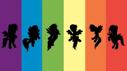 Size: 1400x787 | Tagged: safe, artist:shiropoint, artist:waranto, rainbow dash, pegasus, pony, race, rainbow, silhouette, wallpaper