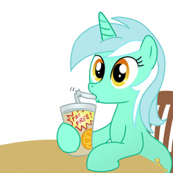 Size: 1000x1000 | Tagged: safe, artist:madmax, lyra heartstrings, cup, drink, drinking, juice, soda