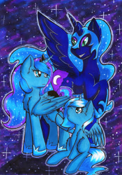 Size: 3256x4655 | Tagged: safe, artist:nana-yuka, nightmare moon, princess luna, alicorn, pony, cute, duality, filly, lunabetes, lunar trinity, self ponidox, woona