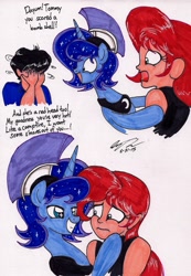 Size: 1339x1937 | Tagged: safe, artist:newyorkx3, prince artemis, princess luna, human, human female, rule 63, traditional art