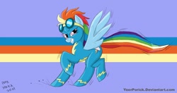 Size: 1093x576 | Tagged: safe, artist:pooryorick, rainbow dash, pegasus, pony, female, goggles, mare, solo, wallpaper, wonderbolts uniform