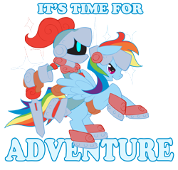 Size: 1082x1033 | Tagged: safe, artist:tabbykat, rainbow dash, pegasus, pony, armor, crossover, helmet, open mouth, riding, spiral knights, sword, weapon