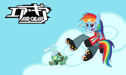 Size: 900x535 | Tagged: safe, artist:sonic-chaos, rainbow dash, tank, pegasus, pony, air gear, anime, crossover