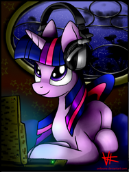 Size: 1608x2144 | Tagged: safe, artist:unitoone, derpibooru import, twilight sparkle, headphones, music