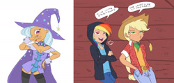 Size: 2132x1025 | Tagged: safe, artist:carnifex, derpibooru import, applejack, rainbow dash, trixie, equestria girls, cleavage, female, gap teeth, tooth gap