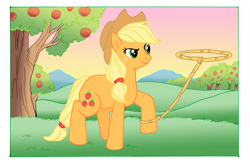 Size: 2515x1653 | Tagged: safe, artist:lotothetrickster, applejack, earth pony, pony, lasso, solo, tree