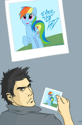 Size: 984x1500 | Tagged: safe, artist:tex, rainbow dash, oc, oc:tex, human, autograph, picture, polaroid