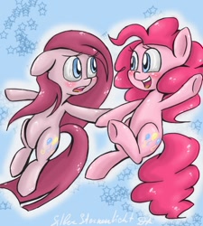 Size: 900x1000 | Tagged: safe, artist:silbersternenlicht, pinkie pie, earth pony, pony, duality, female, mare, pink coat, pink mane, pinkamena diane pie