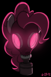 Size: 667x1000 | Tagged: safe, artist:twiddlechimp, pinkie pie, earth pony, pony, dark, gas mask, glow, glowing eyes, solo