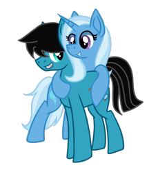 Size: 1097x1200 | Tagged: safe, artist:darkness_the_vampire, derpibooru import, trixie, oc, canon x oc, hug, shipping, simple background, smiling, transparent background