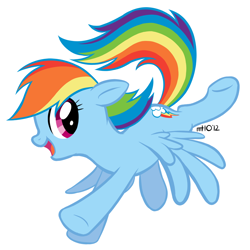 Size: 1000x1000 | Tagged: safe, artist:empty-10, rainbow dash, pegasus, pony, cute, female, flying, hooves, mare, open mouth, signature, simple background, solo, spread wings, vector, white background, wings