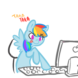 Size: 450x450 | Tagged: safe, artist:mt, rainbow dash, pegasus, pony, computer, pony keyboard, solo, typing