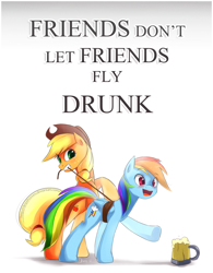 Size: 900x1153 | Tagged: safe, artist:derpiihooves, applejack, rainbow dash, earth pony, pegasus, pony, drunk, flying while under the influence, public service announcement