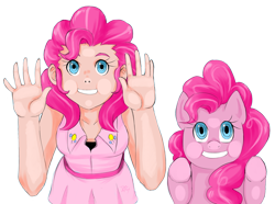 Size: 900x670 | Tagged: safe, artist:diasfox, pinkie pie, pony, human ponidox, humanized