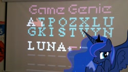 Size: 2981x1676 | Tagged: safe, princess luna, alicorn, pony, cute, game genie, gamer luna, my little pony, nintendo, nintendo entertainment system, solo