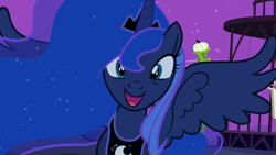 Size: 640x360 | Tagged: safe, screencap, princess luna, alicorn, pony, luna eclipsed, animation error, huzzah, solo