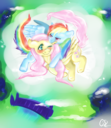 Size: 1300x1500 | Tagged: safe, artist:acidiic, fluttershy, rainbow dash, pegasus, pony, female, flutterdash, lesbian, shipping