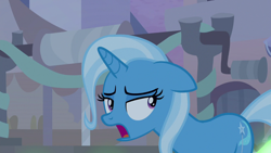 Size: 1280x720 | Tagged: safe, derpibooru import, screencap, trixie, pony, unicorn, road to friendship, female, mare, open mouth, solo