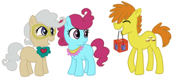 Size: 1180x532 | Tagged: safe, artist:madmax, artist:wolfnanaki, carrot cake, cup cake, mayor mare, filly, younger