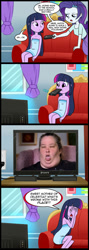 Size: 713x2000 | Tagged: safe, artist:madmax, edit, rarity, twilight sparkle, equestria girls, comic, double chin, exploitable meme, honey boo boo, remote, tv meme, what's wrong with this place