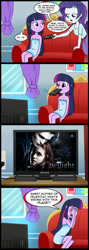 Size: 713x2000 | Tagged: safe, artist:madmax, edit, rarity, twilight sparkle, equestria girls, comic, exploitable meme, movie, remote, tv meme, twilight (series), what's wrong with this place