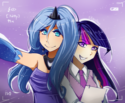 Size: 900x738 | Tagged: safe, artist:skyeypony, princess luna, twilight sparkle, human, armpits, humanized, selfie