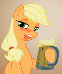 Size: 2400x2880 | Tagged: safe, artist:electronvolt, artist:johnjoseco, applejack, earth pony, pony, blushing, cider, drunk, drunk aj, female, high res, mug, solo