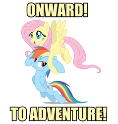 Size: 838x881 | Tagged: safe, fluttershy, rainbow dash, pegasus, pony, blue coat, female, mare, multicolored mane, pink mane, to adventure, wings, yellow coat