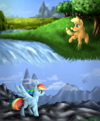 Size: 2500x3000 | Tagged: safe, artist:gonedreamer, applejack, rainbow dash, earth pony, pegasus, pony, fanfic, high res