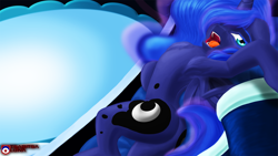 Size: 1920x1080 | Tagged: safe, artist:tsaritsaluna, princess luna, alicorn, pony, armpits, bed mane, plot, solo, waking up, yawn