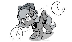 Size: 1024x608 | Tagged: dead source, safe, artist:cheerfulcolors, princess luna, alicorn, pony, cartographer's cap, filly, grayscale, hat, monochrome, moonstuck, simple background, solo, transparent background, woona