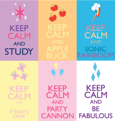 Size: 300x317 | Tagged: safe, artist:hylianjess, derpibooru import, applejack, fluttershy, pinkie pie, rainbow dash, rarity, twilight sparkle, keep calm and carry on, mane six, no pony, parody, poster