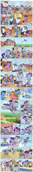 Size: 1200x6230 | Tagged: safe, artist:muffinshire, night light, shining armor, smarty pants, twilight sparkle, twilight velvet, oc, oc:dizzy star, oc:savoir faire, oc:sergeant thunderhead, pony, unicorn, comic:twilight's first day, airship, clothes, comic, cute, didn't think this through, facehoof, flying, glasses, magic, muffinshire is trying to murder us, riding, scar, slice of life, twiabetes, uniform