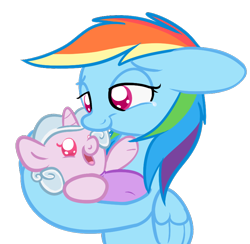 Size: 810x790 | Tagged: safe, artist:selective-yellow, rainbow dash, oc, pegasus, pony, crying, foal, magical lesbian spawn, newborn, offspring, parent:rainbow dash, parent:rarity, parents:raridash, tears of joy