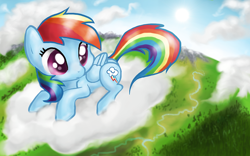 Size: 1130x705 | Tagged: safe, artist:idontknow350, rainbow dash, pegasus, pony, cloud, cloudy, female, solo