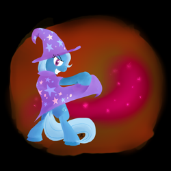 Size: 1280x1280 | Tagged: safe, artist:invertigo, derpibooru import, trixie, pony, unicorn, bipedal, grin, looking at you, magic, solo