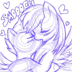 Size: 945x945 | Tagged: safe, artist:megasweet, rainbow dash, scootaloo, pegasus, pony, blushing, female, heart, kissing, lesbian, making out, mare on filly, monochrome, scootadash, shipping