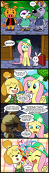 Size: 628x2200 | Tagged: safe, artist:madmax, angel bunny, fluttershy, pegasus, pony, comic:the town, animal crossing, comic, guilt trip, hat, isabelle, mood whiplash, yay