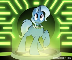 Size: 979x816 | Tagged: safe, artist:drawponies, derpibooru import, trixie, pony, unicorn, ben 10, ben 10 omniverse, crossover, female, mare, omnitrix, pun, solo